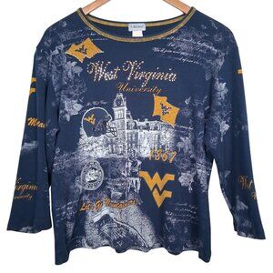 WVU Mountaineers Shirt XL Rhinestone All Over Print West Virginia University